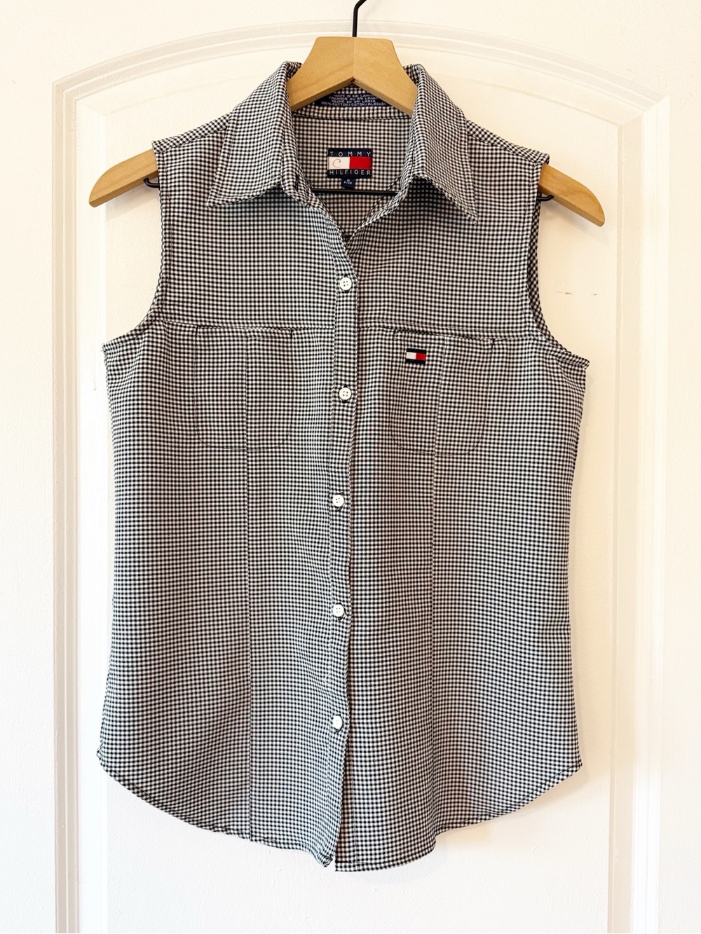 TOMMY HILFIGER Black and White Gingham Sleeveless Blouse Size Small